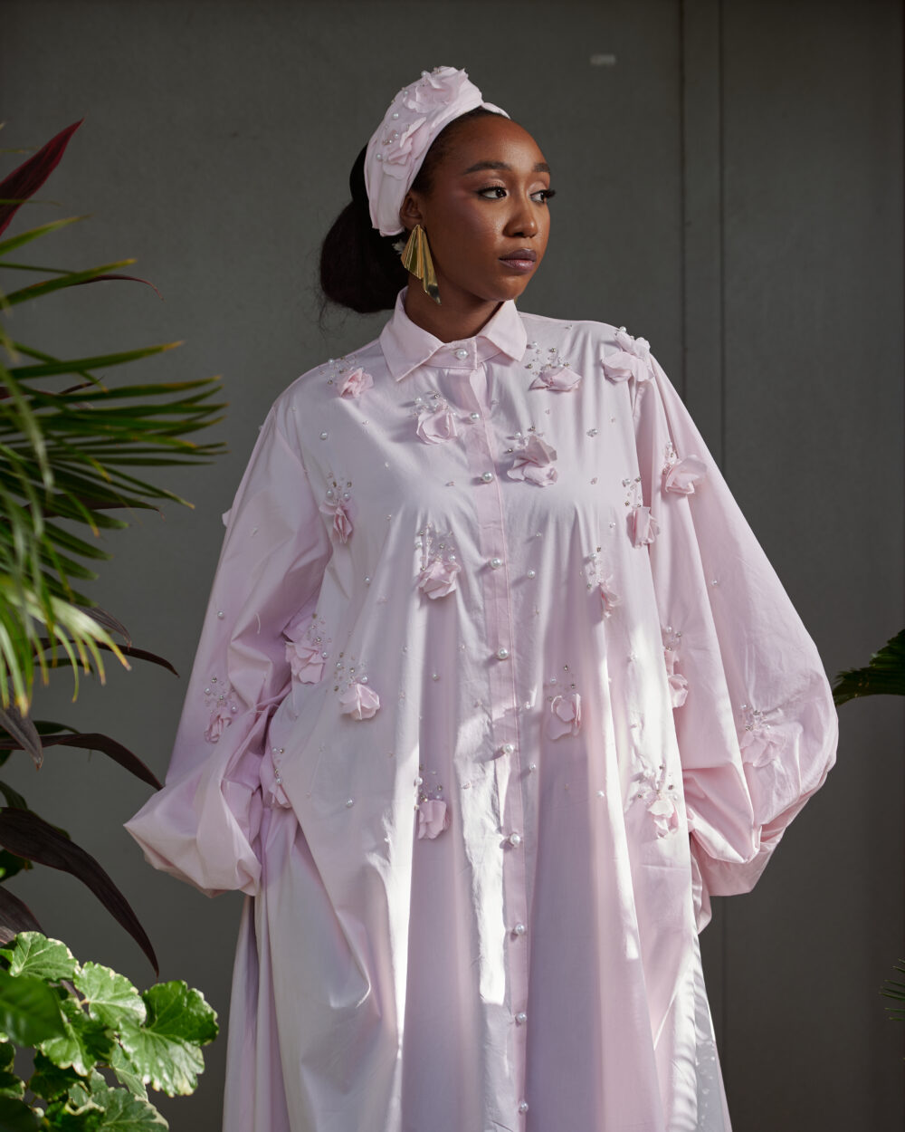 Pink cotton shirt dress